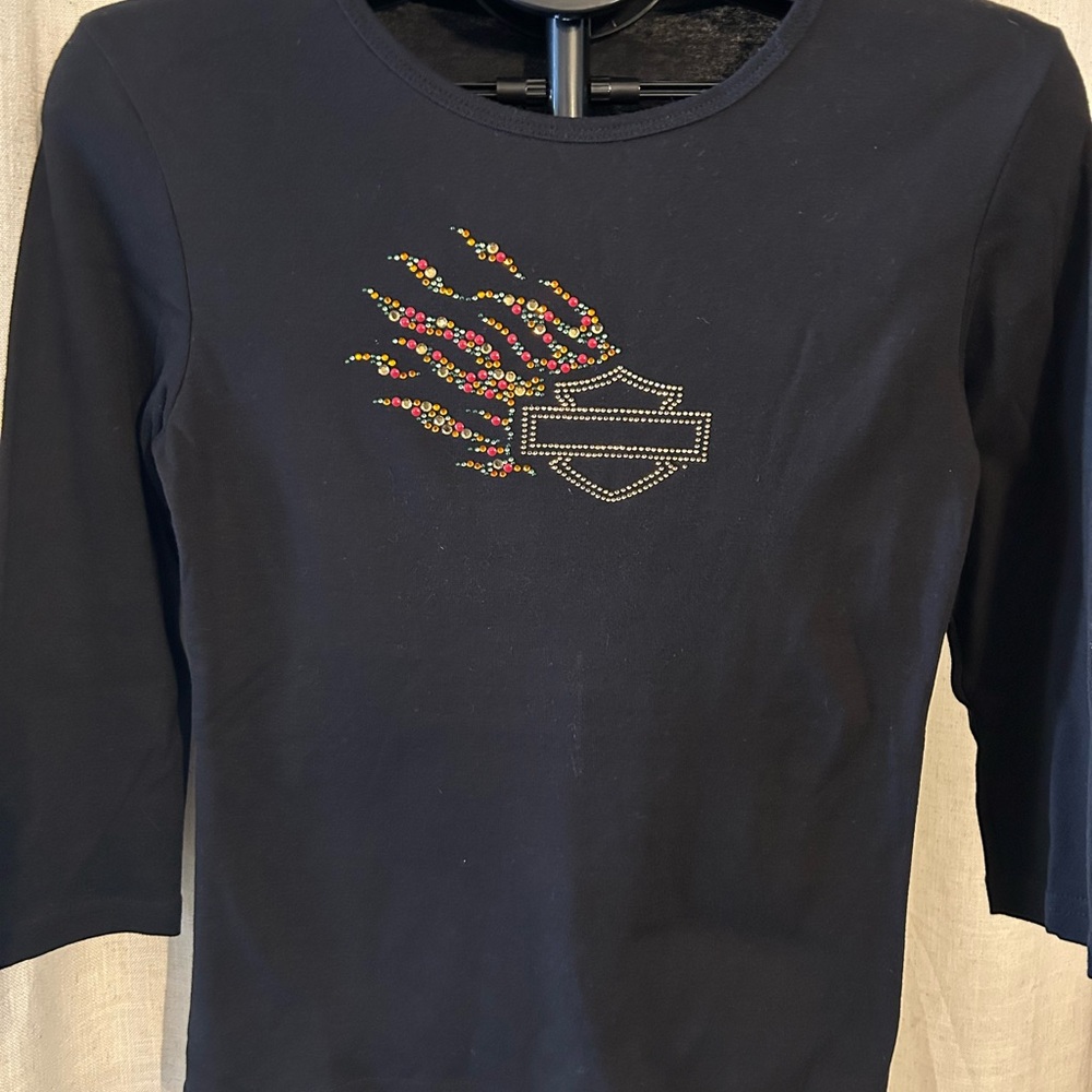 Harley-Davidson Black Long Sleeve Tee with Flame Design